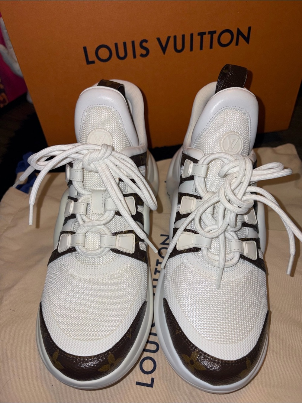 Louis Vuitton White & Brown Archlight Sneaker Boots - Picture 3 of 8